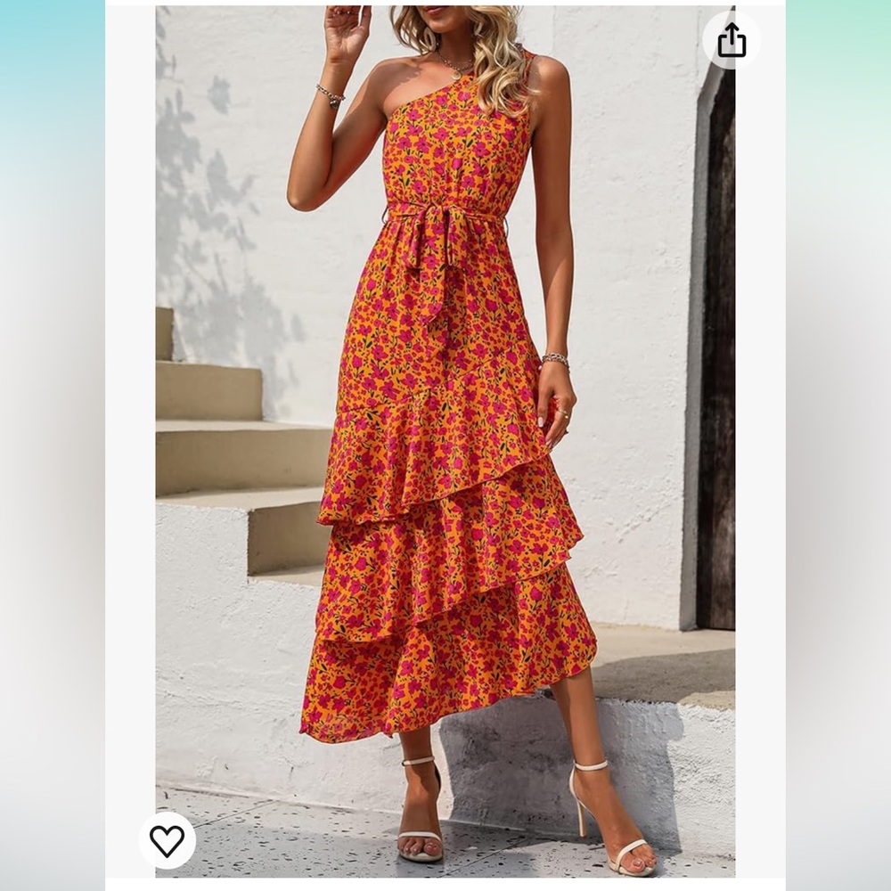 Floral One shoulder Tiered Ruffle FlowY midi dress - Picture 4 of 11